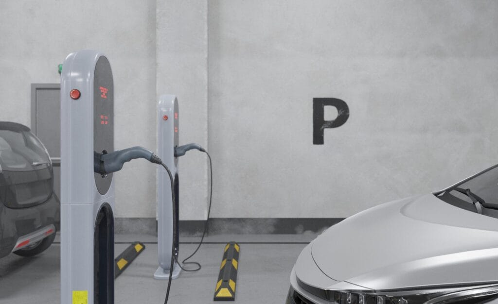 punto de recarga en un parking comunitario